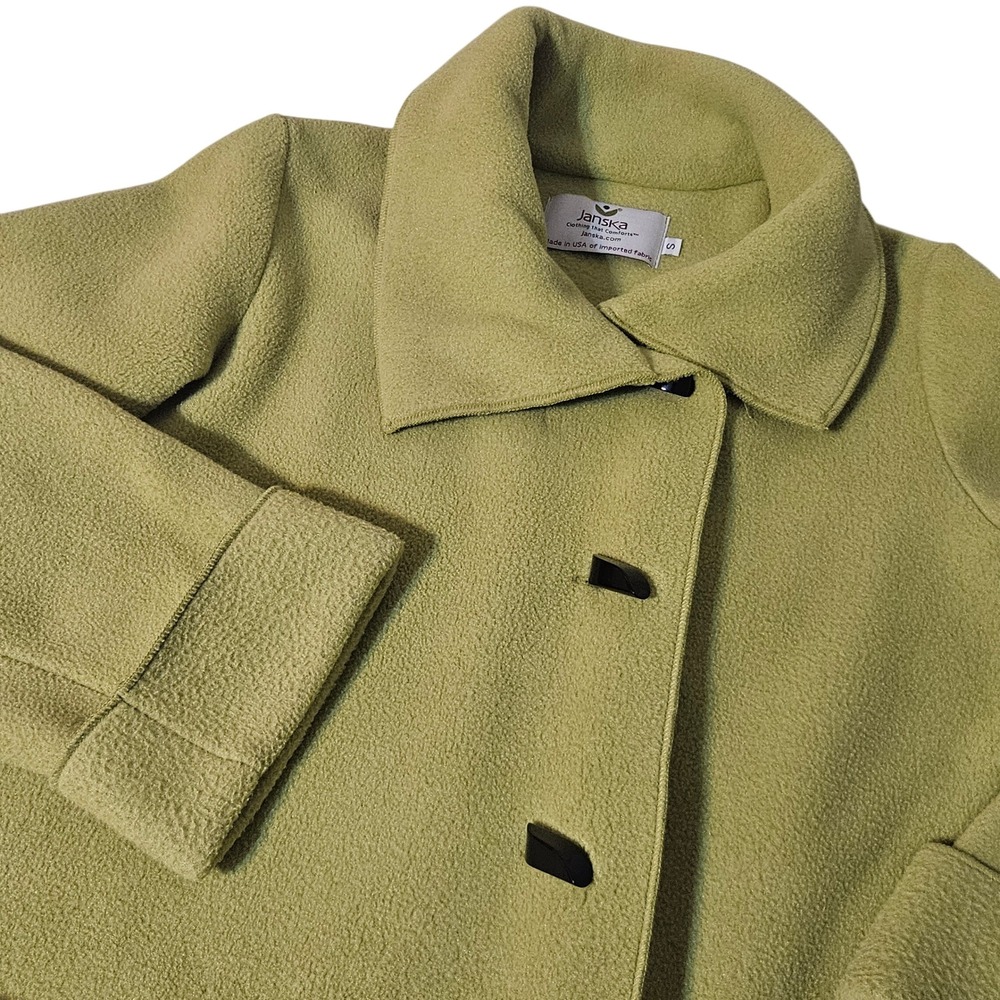 Janska Women's Green Fleece Coat Jacket Button Pockets Toggle Button S Made USA